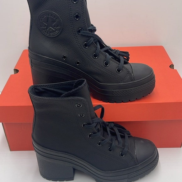 Converse WMNS CHUCK 70 DE LUXE HEEL HI BLACK/BLACK/WHITE A06145C Platforms Snkrs - Picture 2 of 16